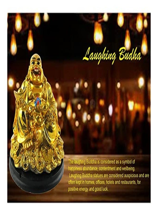 eshoppee Laughing Buddha Budha for Health Wealth Money and Good Luck seat on Wealth Coins Ingot (9) - Image 2